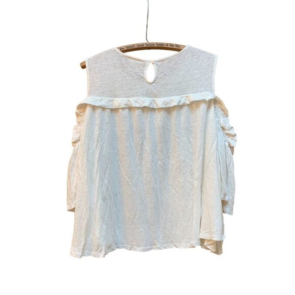 Meadow Rue Womens XL Linen Ruffle Cold Shoulder Shirt Off White - Picture 3 of 9